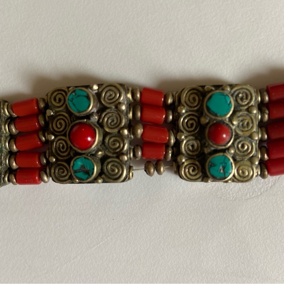 Beautiful bohemian genuine Tibetan beaded bracelet. Turquoise Coral-Jewelry - Picture 5 of 5